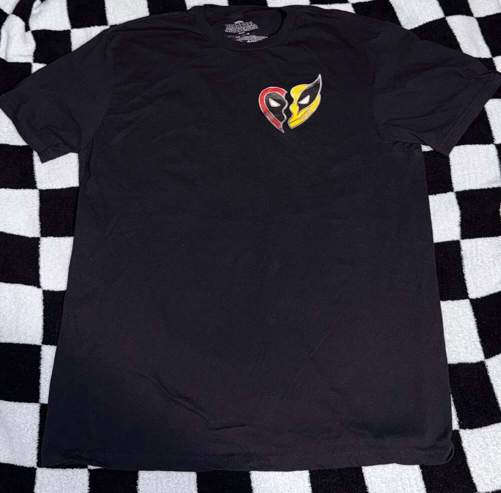 Marvel Deadpool & Wolverine Friendship T-Shirt Black Graphic Tee Size Large